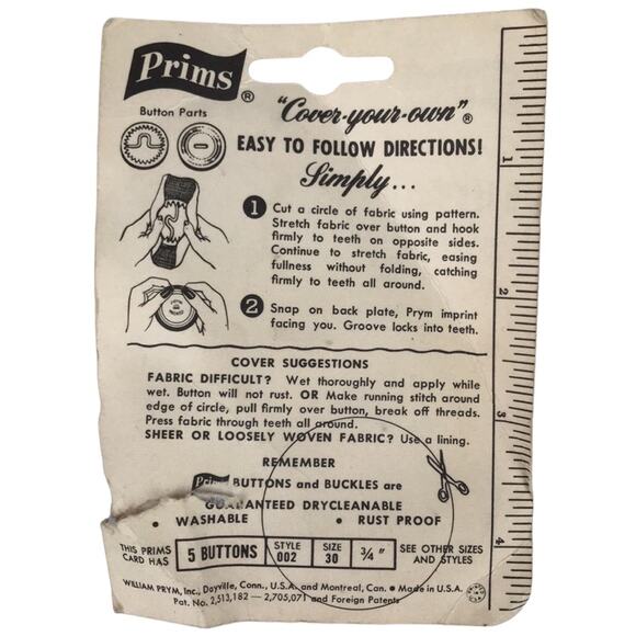 Vintage NOS Prims Cover Your Own Buttons 5 Round Brass Button Covers Sz 30 3/4'' - Picture 2 of 2